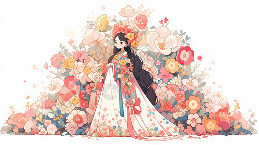 古风华丽花朵装扮的卡通小公主背景图片