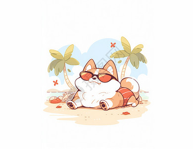 趴在沙滩上休闲的可爱卡通狗图片