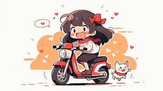 儿童摩托车努力骑儿童车的卡通小女孩插画