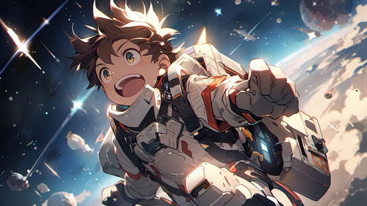 科幻卡通在太空中战斗的男孩背景图片