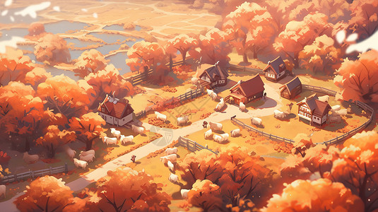秋天美丽的卡通农场图片
