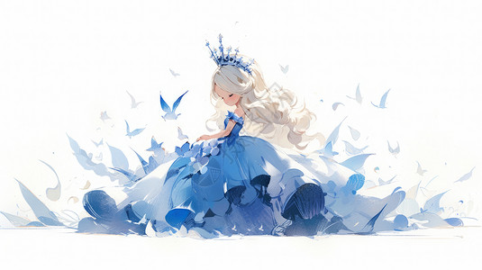 穿蓝色公主裙漂亮的卡通小公主图片
