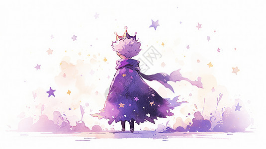 穿紫色星星斗篷的可爱卡通小男孩背景图片