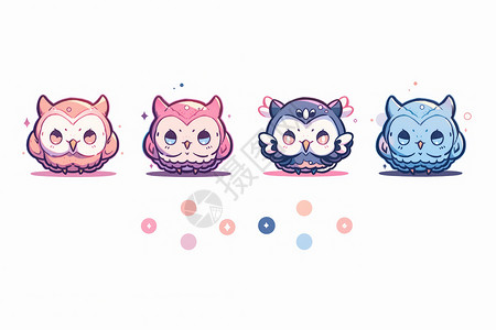 四只可爱的卡通猫嗷头鹰icon背景图片