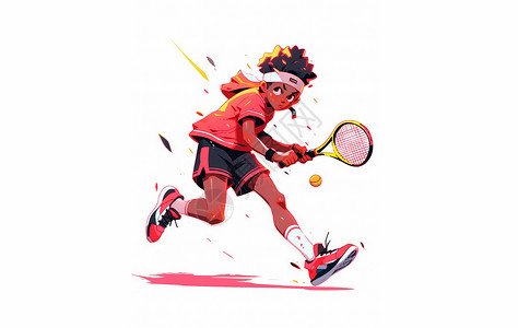 打网球男孩拿着网球拍打网球运动的卡通人物插画