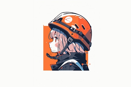 戴橙色头盔酷酷的卡通女孩头像侧面图片
