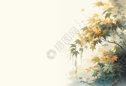 初秋微黄的卡通枫树叶背景图片