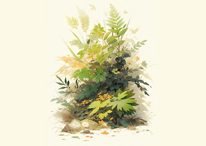秋天路边一株小清新卡通植物背景图片