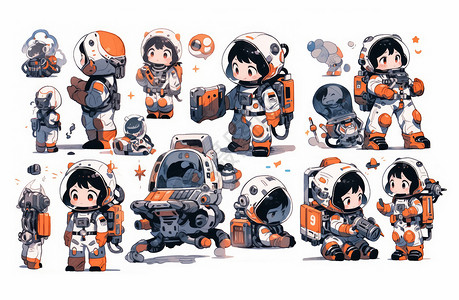 卡通太空主题可爱的卡通宇航员与太空装备背景图片