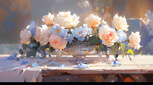 桌子上的花朵插画背景图片