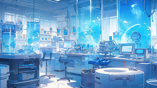 现代化科技感的卡通实验室背景图片