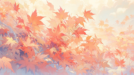 秋天唯美的红色树叶卡通风景图片