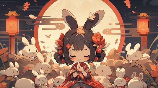 中秋节可爱的卡通嫦娥与小白兔图片