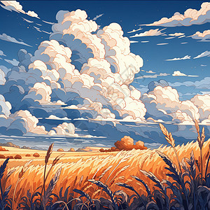 秋天蓝天白云美丽的卡通风景背景图片
