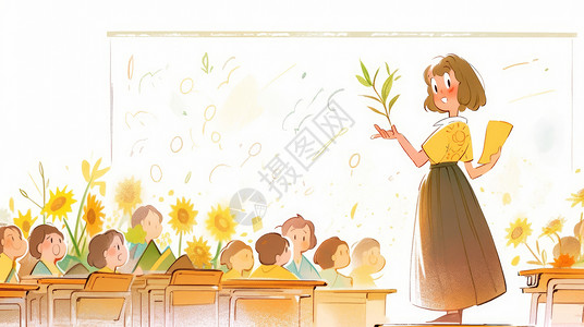 白色教师节贺卡站在课堂上讲课的卡通老师插画
