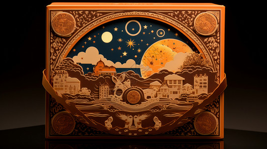 月饼包装礼盒立体精致的月饼礼盒插画
