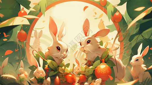 过中秋节可爱的卡通兔子们图片