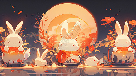 一起过中秋节可爱的卡通兔子背景图片