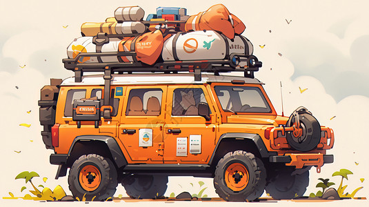 橙色吉普车汽车橙色酷酷的卡通越野车插画
