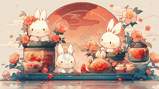 中秋节一些可爱的卡通兔子们背景图片