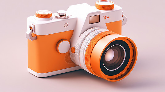 时尚icon橙白撞色时尚的卡通照相机插画