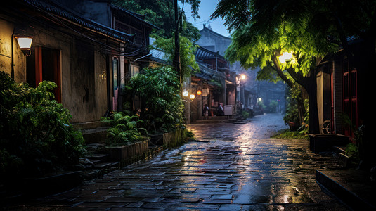 雨后安静温馨的胡同背景图片