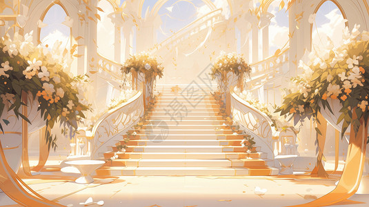 梦幻卡通欧式宫殿楼梯高清图片