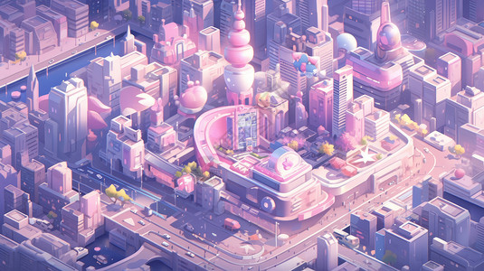 紫色调现代卡通大都市图片