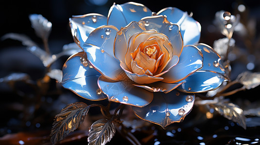 立体水滴立体精致的金属质感花朵插画