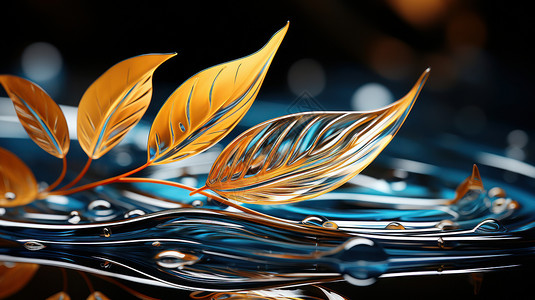 塑料质感立体精致透明的叶子插画
