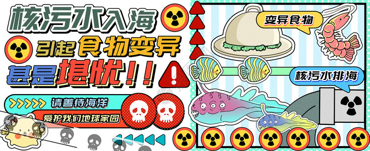 核污染核污水入海引起食物变异运营插画banner插画