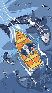海水污染核污染食品安全线描扁平风竖版插画背景图片