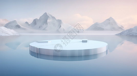 白圆盘浅蓝白简约冰川风格展台设计图片
