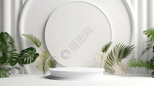 促销产品白色简约圆形电商产品展台背景设计图片