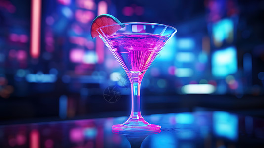 酒吧饮料蓝紫色潮流夜鸡尾酒插画
