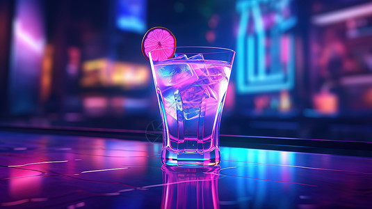 蓝紫色潮流夜柠檬冰爽鸡尾酒背景图片