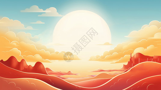 大气喜庆的卡通落日背景背景图片