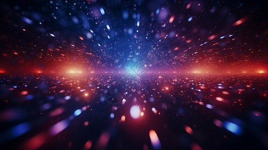 红色粒子背景蓝紫色调粒子光斑科技背景插画