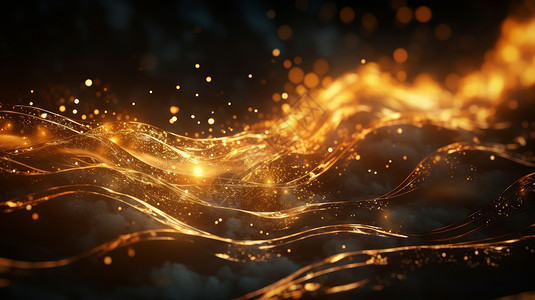 粒子漩涡动画金色抽象波浪与科技感粒子背景插画