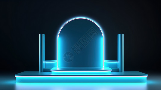 霓虹蓝色灯光电商产品展台背景图片