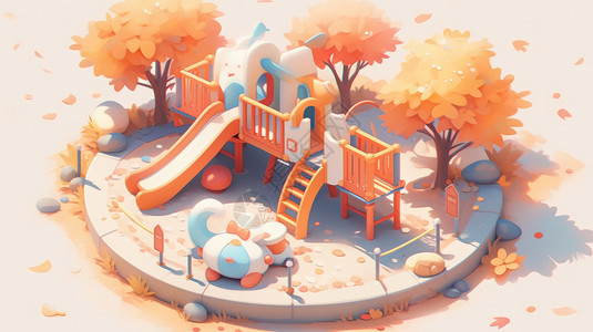 秋天小型卡通儿童滑梯背景图片