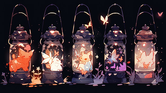 各种漂亮的卡通花朵露营灯背景图片