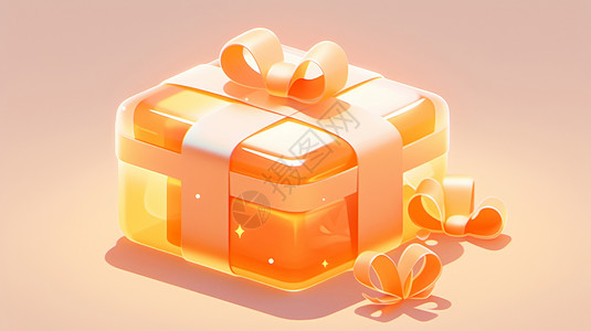 透明包可爱的橙色透明卡通礼物盒插画