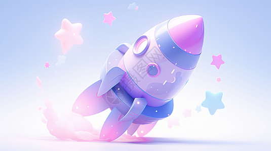 立体可爱的粉色卡通火箭背景图片
