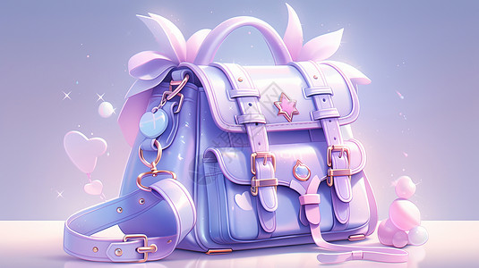 一颗珍珠粉紫色可爱的立体卡通女士包插画