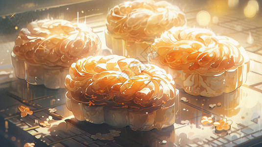中秋节美味的卡通传统糕点月饼背景图片