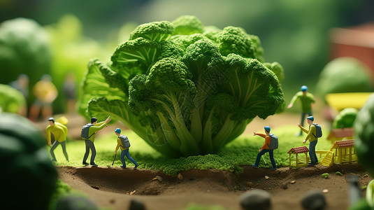 创意微距小人创意农产品绿色蔬菜微观创意小人插画
