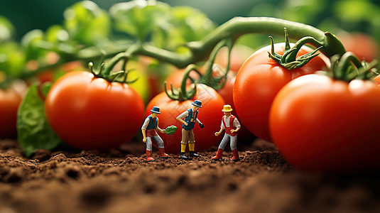 创意微距小人创意农产品番茄微观创意小人插画