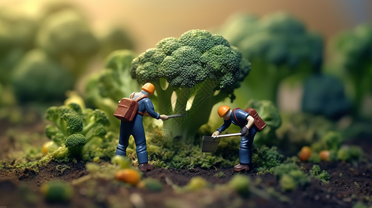 菜园西兰花农产品微观创意小人图片