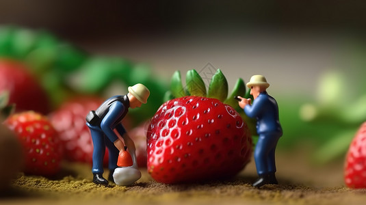 可爱草莓小人创意水果草莓微距小人插画